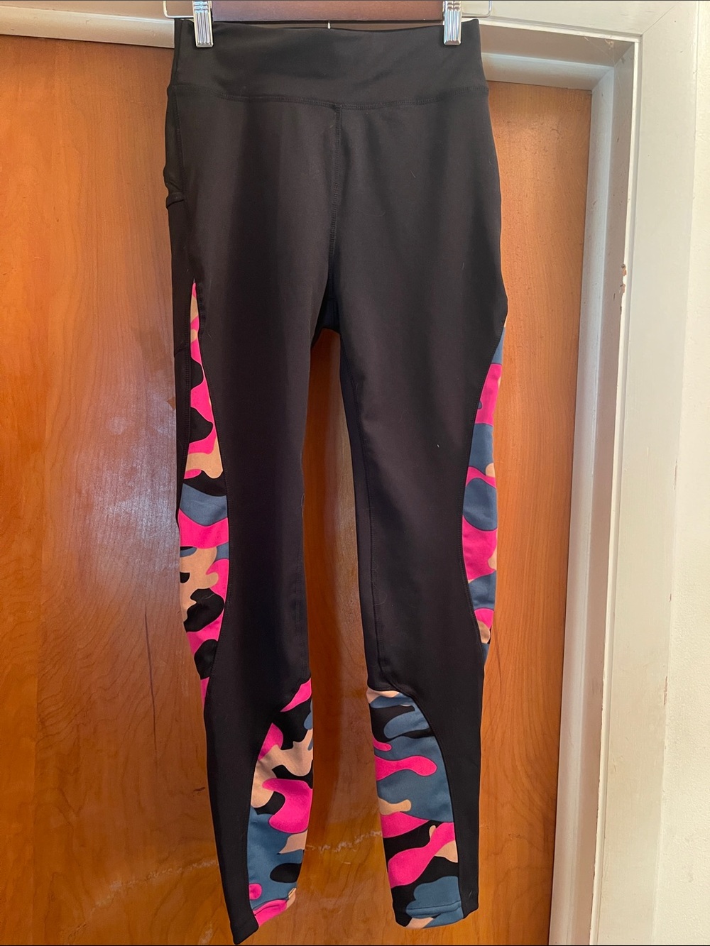 POP Fit Black Leggings with Pink and Blue Camo Side Panels